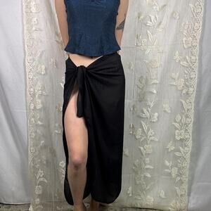 Vintage Black Sheer Sarong Swim Cover Up Skirt Tie Side Wrap Maxi Beach Y2K
